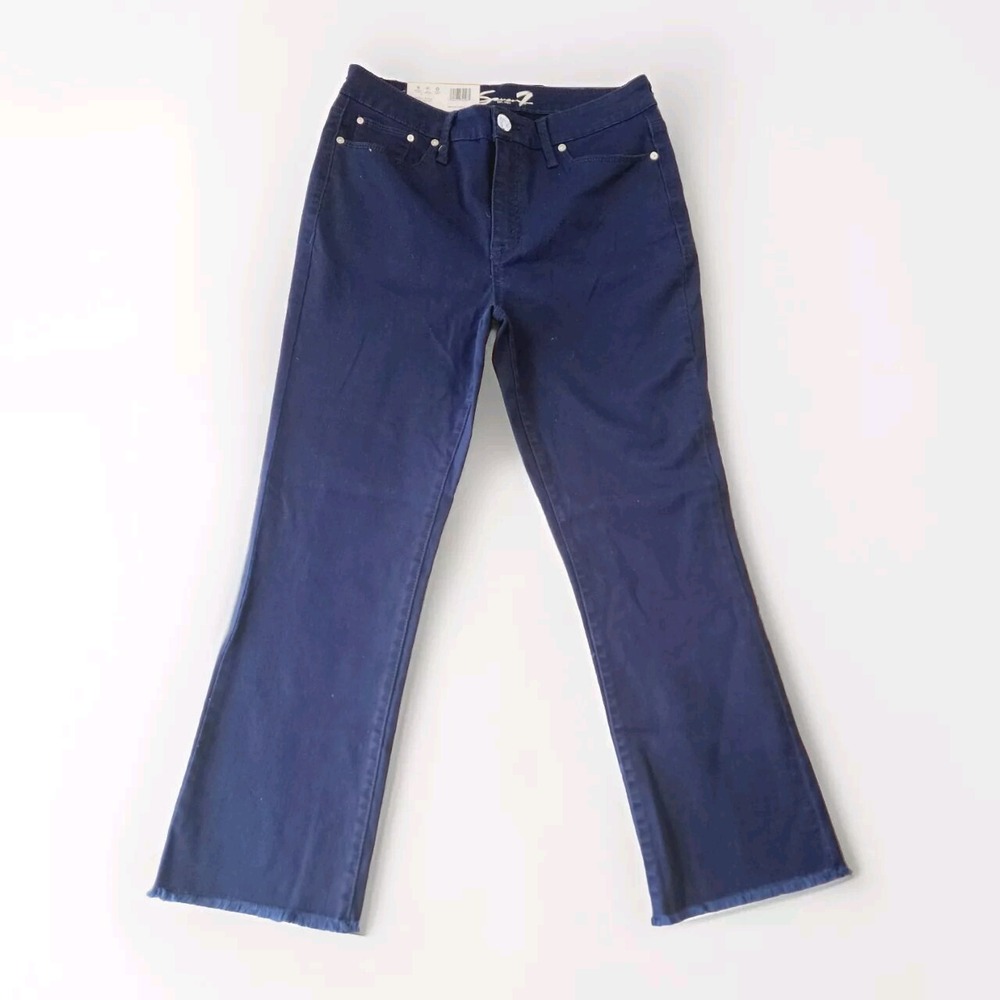 Seven 7 Women's Jeans Kick Flare High Rise Crop Dark Blue Size 8